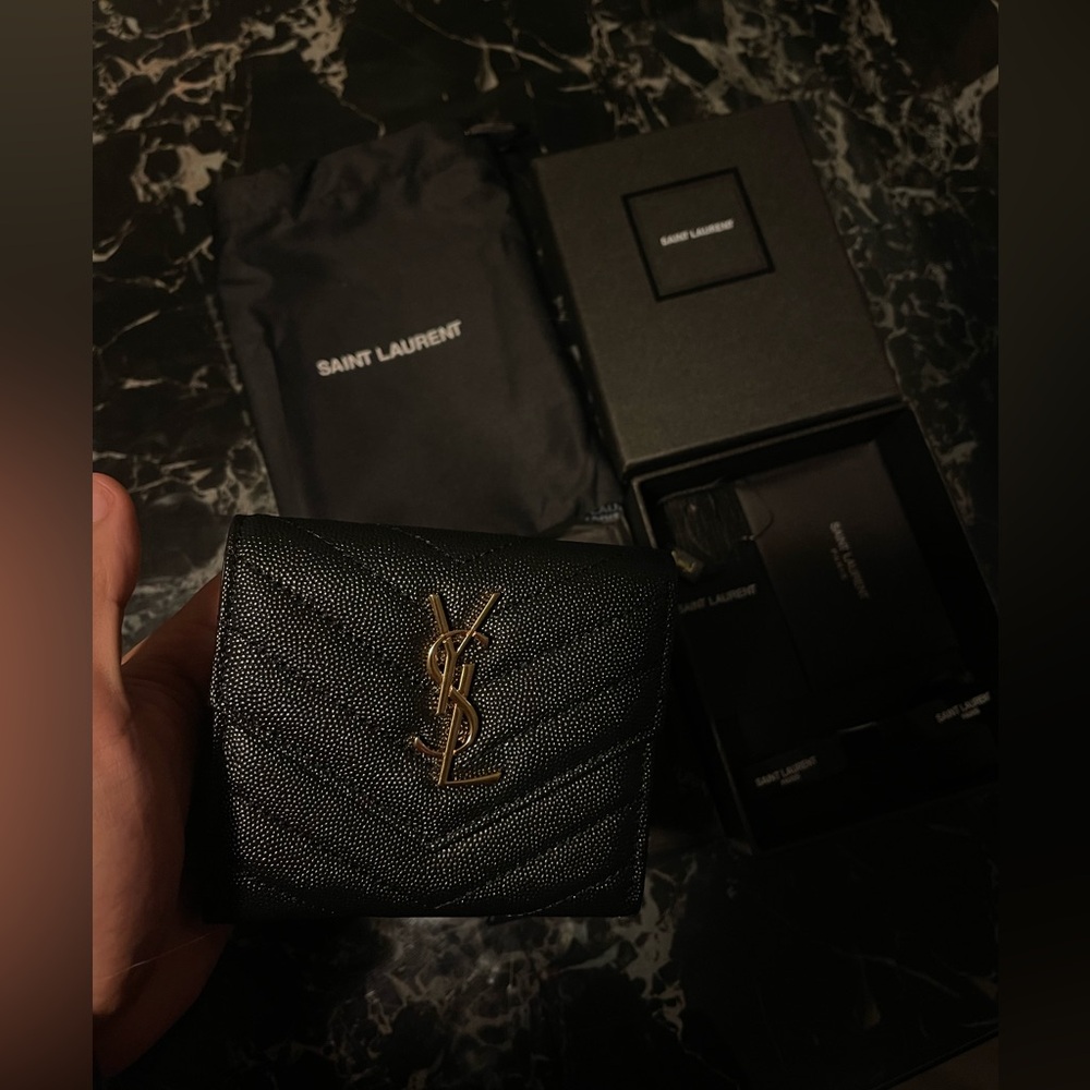 Saint Laurent Monogram Wallet – Black Grain de Poudre Leather Brand New